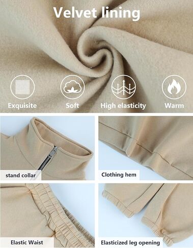 ملابس رياضية نسائية من الصوف من Gihuo مكونة من قطعتين بلوفر نصف سحاب سويت شيرت للركض مجموعة ملابس رياضية in Kuwait