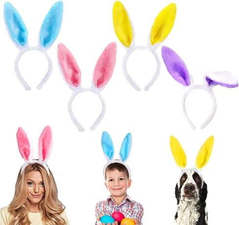 LOVESTOWN 4PCS Bunny Ear Headbands, Rabbit Ear Hairbands Bendable Bunny Hair Hoop 4 Colors for Easter Costume Birthday Party Favor Adults Kids Cosplay in Saudi Arabia
