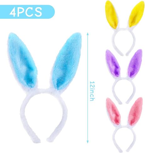 LOVESTOWN 4PCS Bunny Ear Headbands, Rabbit Ear Hairbands Bendable Bunny Hair Hoop 4 Colors for Easter Costume Birthday Party Favor Adults Kids Cosplay in Saudi Arabia