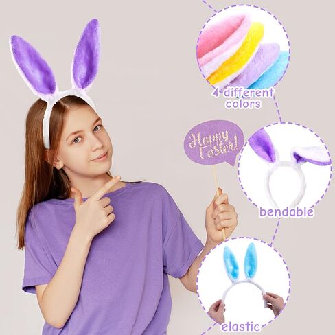 LOVESTOWN 4PCS Bunny Ear Headbands, Rabbit Ear Hairbands Bendable Bunny Hair Hoop 4 Colors for Easter Costume Birthday Party Favor Adults Kids Cosplay in Saudi Arabia