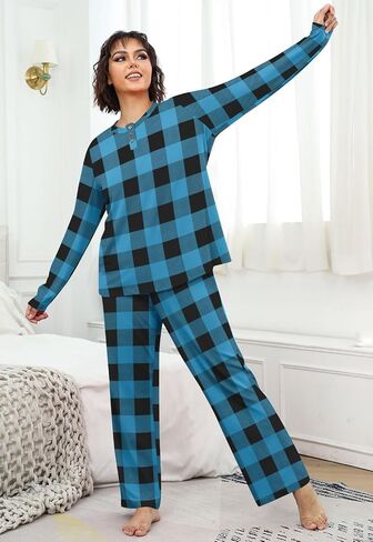 طقم بيجامة نسائي من syoss بأكمام طويلة وملابس نوم مكونة من قطعتين PJ Sets L-4XL in Kuwait