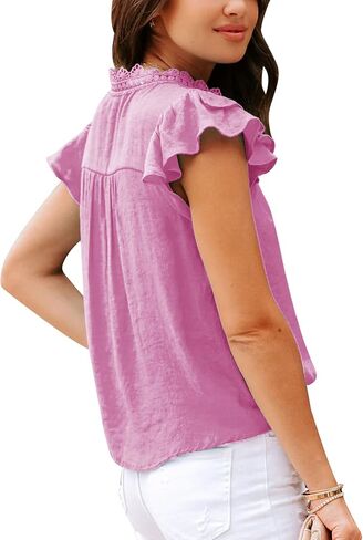 Orchidays Women's V Neck Lace Crochet Shirts Short Sleeve Button Down Casual Solid Blouse Tops in Kuwait