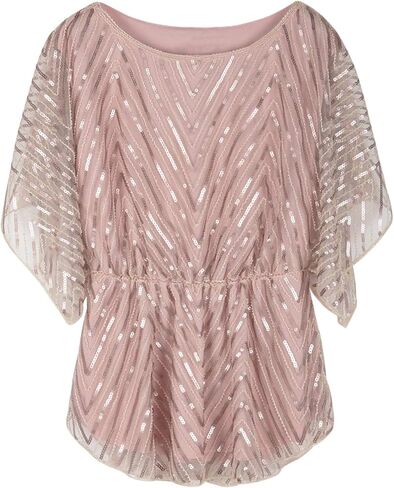 PrettyGuide Women's Sequin Blouse Tops Sparkly Beaded Evening Formal Party Dressy Tops in Saudi Arabia