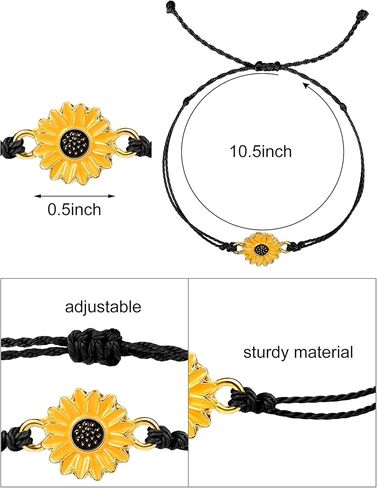 Hicarer 8 Pieces Sunflower Bracelets Adjustable Boho Braided Rope Bracelets Handmade Friendship Bracelets for Women Girls Summer Party Gift Favors (Black, Beige, Blue, Orange, Green, Pink) in Saudi Arabia