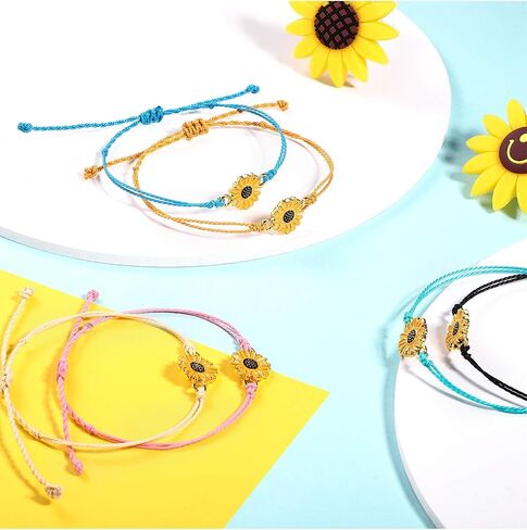 Hicarer 8 Pieces Sunflower Bracelets Adjustable Boho Braided Rope Bracelets Handmade Friendship Bracelets for Women Girls Summer Party Gift Favors (Black, Beige, Blue, Orange, Green, Pink) in Saudi Arabia