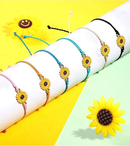 Hicarer 8 Pieces Sunflower Bracelets Adjustable Boho Braided Rope Bracelets Handmade Friendship Bracelets for Women Girls Summer Party Gift Favors (Black, Beige, Blue, Orange, Green, Pink) in Saudi Arabia