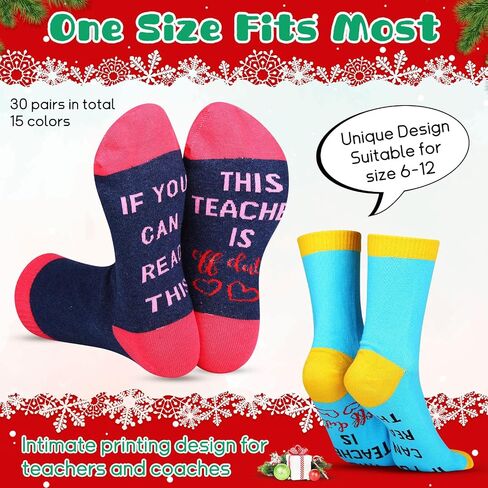 Xtinmee 30 Pairs Christmas Teacher Socks Gifts for Teachers Appreciation Funny Novelty Socks If You Can Read This Socks in Saudi Arabia