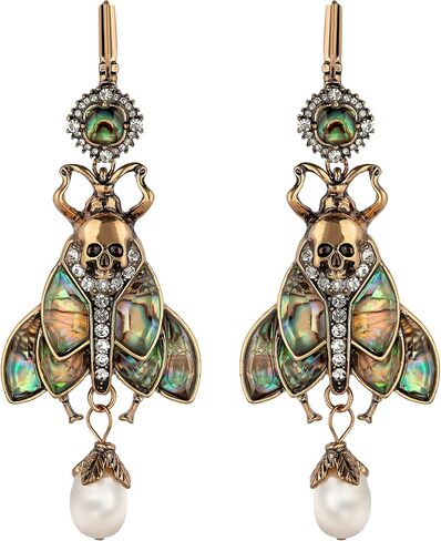 Moth Earrings, Gothic Dangle Baroque Pearl, Copper, Moonstone in Kuwait
