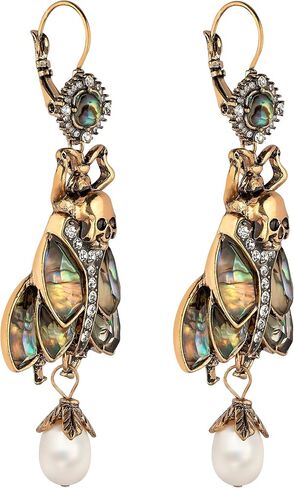Moth Earrings, Gothic Dangle Baroque Pearl, Copper, Moonstone in Kuwait
