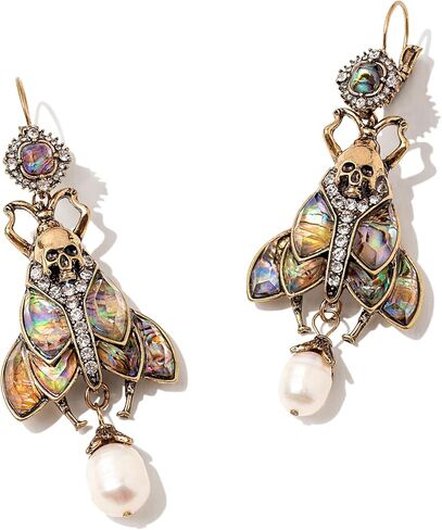 Moth Earrings, Gothic Dangle Baroque Pearl, Copper, Moonstone in Kuwait