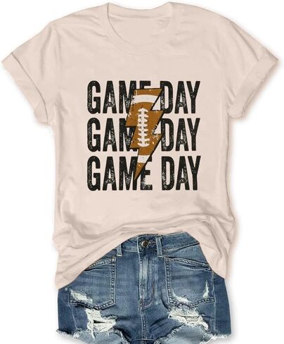 Game Day Shirts Women Funny Lightning Football Graphic Tee Tops Cute Sunday Casual Short Sleeve Tee Shirts in Kuwait