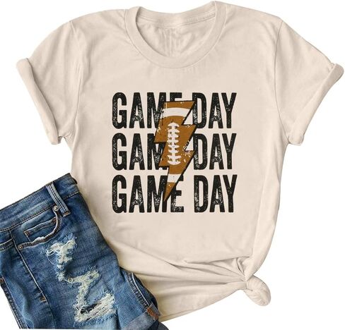 Game Day Shirts Women Funny Lightning Football Graphic Tee Tops Cute Sunday Casual Short Sleeve Tee Shirts in Kuwait