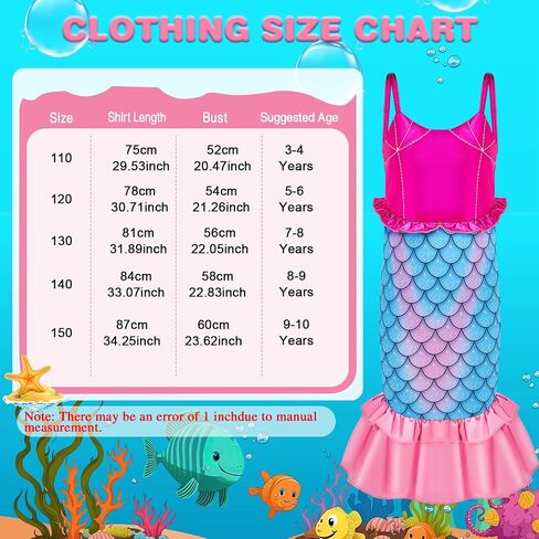 2 Set Little Girls Princess Mermaid Costume with Red Wig Crown Gloves Wand Jewelry Accessories for Halloween Dress Up Party in Saudi Arabia