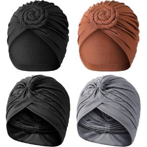 Bunnycool 4 Turbans for Women 2 African Knot Pre-Tied Bonnet 2 Twisted Pleated Headwraps Soft Beanie Headwrap for Black Women in Saudi Arabia