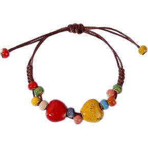 Harlorki Adjustable Woven Rope Ceramic Pendant Charm Bracelet - Bohemian Style Fashion Jewelry for Women and Girls, Ceramic, no gemstone in Kuwait