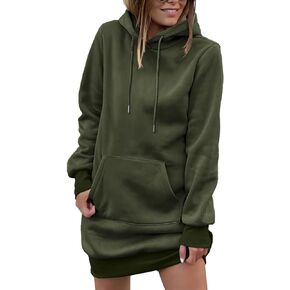 Women's Color Block Hooded Sweatshirt Dress Lightweight Drawstring Long Sleeve Hoodie Dress with Kangaroo Pocket