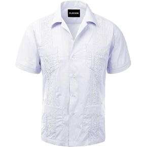 Platoon Guayabera Short Sleeve Mens Cuban Shirt Wedding Cigar Beach Bartender