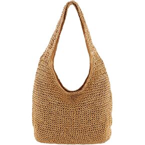 CHIC DIARY Womens Handwoven Straw Shoulder Bag Large Summer Beach Handles Handbag Tote with Zipper