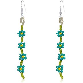 KVANU Unique Bohemian Handmade Multicolored Long Tassel Bead Flower Dangle Drop Earrings for Women girls Statement Summer Beach Jewelry Gifts