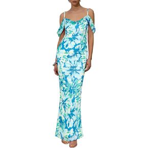 MASCOMODA Spaghetti Strap Long Maxi Dresses for Women 2024 Summer Floral Sexy Bodycon Backless Formal Wedding Guest Dress