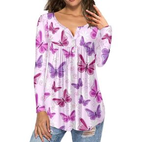 WHOSGNIHT Women Long Sleeve Tunic Tops Casual Fall V Neck T Shirts with Button Down Top Blouse for Gift Travel
