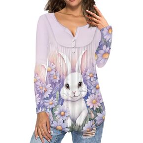 WHOSGNIHT تي شيرت نسائي بأكمام طويلة تي شيرت كاجوال للخريف بياقة على شكل V مع بلوزة بأزرار سفلية للسفر كهدية in Kuwait