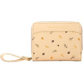 Sunwel Fashion Cute Fallen Leaves Print Wallets with Exterior Zipper Around Coin Purse Bifold Change Wallet with Credit Card Holder Id Window (WHITE)