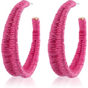 أقراط دائرية مفتوحة ومكتنزة من SELOVO Boho Raffia Rattan للنساء