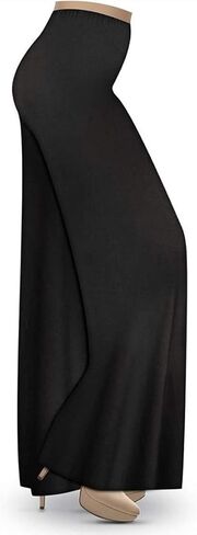 بنطال Palazzo كبير الحجم مصنوع من البوليستر/القطن باللون الأسود بأرجل واسعة ومقاس كبير in Kuwait