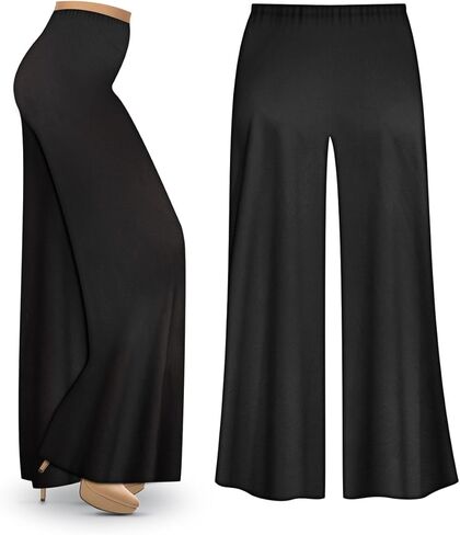 بنطال Palazzo كبير الحجم مصنوع من البوليستر/القطن باللون الأسود بأرجل واسعة ومقاس كبير in Kuwait