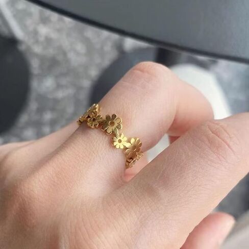 Dainty Hollowed Band Ring,14K Yellow Gold Cute Statement Jewelry Gift for Women Girls in Saudi Arabia