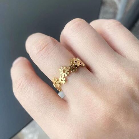 Dainty Hollowed Band Ring,14K Yellow Gold Cute Statement Jewelry Gift for Women Girls in Saudi Arabia