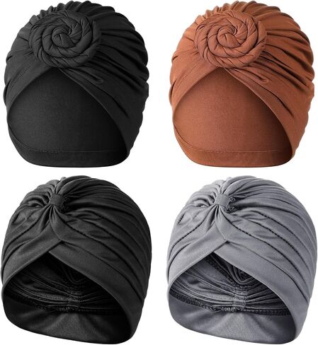Bunnycool 2 Women African Knot Pre-Tied Bonnet 2 Twisted Pleated Headwraps Soft Beanie Cap Headwrap for Black Women in Saudi Arabia