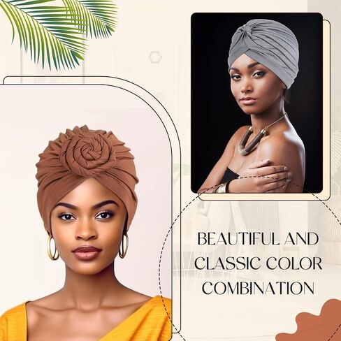 Bunnycool 2 Women African Knot Pre-Tied Bonnet 2 Twisted Pleated Headwraps Soft Beanie Cap Headwrap for Black Women in Saudi Arabia