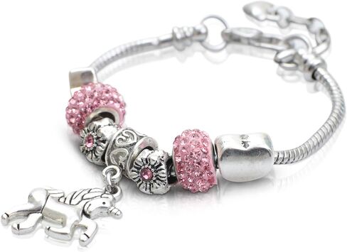 سوار بتعليقة يونيكورن للبنات مع حلية يونيكورن ودلايات كريستال لامعة بلون بينك - سوار مثالي للفتيات الصغيرات (17 سم/ 6.7 انش)، 6.7 انش، معدن, 6.7 inches, معدن in Kuwait