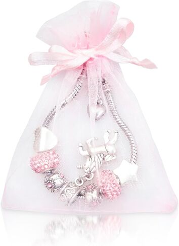 سوار بتعليقة يونيكورن للبنات مع حلية يونيكورن ودلايات كريستال لامعة بلون بينك - سوار مثالي للفتيات الصغيرات (17 سم/ 6.7 انش)، 6.7 انش، معدن, 6.7 inches, معدن in Kuwait