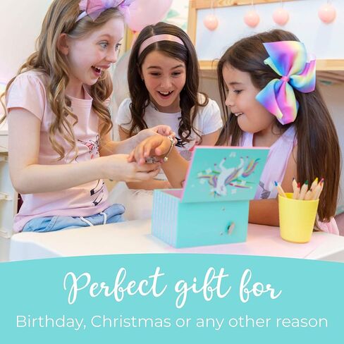 سوار بتعليقة يونيكورن للبنات مع حلية يونيكورن ودلايات كريستال لامعة بلون بينك - سوار مثالي للفتيات الصغيرات (17 سم/ 6.7 انش)، 6.7 انش، معدن, 6.7 inches, معدن in Kuwait