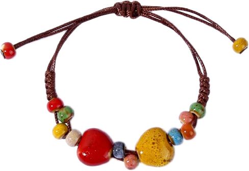 Harlorki Adjustable Woven Rope Ceramic Pendant Charm Bracelet - Bohemian Style Fashion Jewelry for Women and Girls, Ceramic, no gemstone in Kuwait