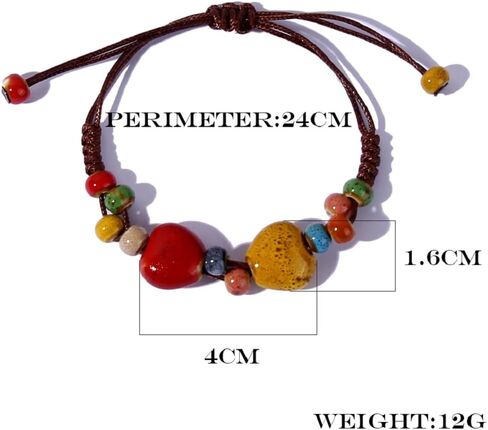 Harlorki Adjustable Woven Rope Ceramic Pendant Charm Bracelet - Bohemian Style Fashion Jewelry for Women and Girls, Ceramic, no gemstone in Kuwait