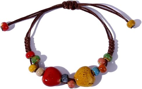 Harlorki Adjustable Woven Rope Ceramic Pendant Charm Bracelet - Bohemian Style Fashion Jewelry for Women and Girls, Ceramic, no gemstone in Kuwait