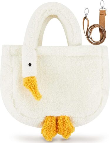 Chunful Goose Bag Cute Plush Goose Bag Lambswool Fur Goose Tote Handbag Crossbody Bag Funny Novelty Goose Bag Fuzzy Bag Soft Shoulder Bag with Removable Cross-body Bag Strap for Women Girls Gift, in Saudi Arabia