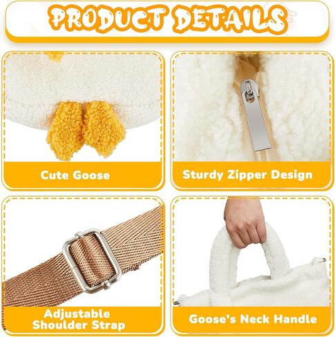 Chunful Goose Bag Cute Plush Goose Bag Lambswool Fur Goose Tote Handbag Crossbody Bag Funny Novelty Goose Bag Fuzzy Bag Soft Shoulder Bag with Removable Cross-body Bag Strap for Women Girls Gift, in Saudi Arabia