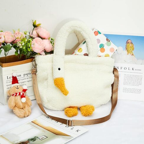 Chunful Goose Bag Cute Plush Goose Bag Lambswool Fur Goose Tote Handbag Crossbody Bag Funny Novelty Goose Bag Fuzzy Bag Soft Shoulder Bag with Removable Cross-body Bag Strap for Women Girls Gift, in Saudi Arabia