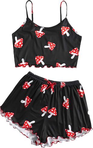 WDIRARA Women's 2 Piece Sleepwear Cartoon Dinosaur Print Sleeveless Cami Top and Short Pajama Set in Saudi Arabia