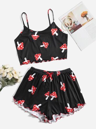 WDIRARA Women's 2 Piece Sleepwear Cartoon Dinosaur Print Sleeveless Cami Top and Short Pajama Set in Saudi Arabia