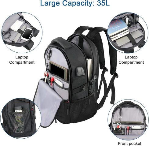 Dobaly 17 inch Travel Laptop Backpack, Business Backpack with USB Charging Port, Water Resistant College School Rucksack Work Backpack Hiking Daypack for Men - Black in Kuwait