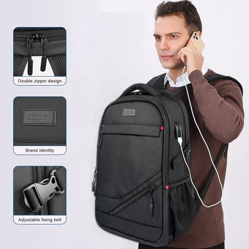 Dobaly 17 inch Travel Laptop Backpack, Business Backpack with USB Charging Port, Water Resistant College School Rucksack Work Backpack Hiking Daypack for Men - Black in Kuwait