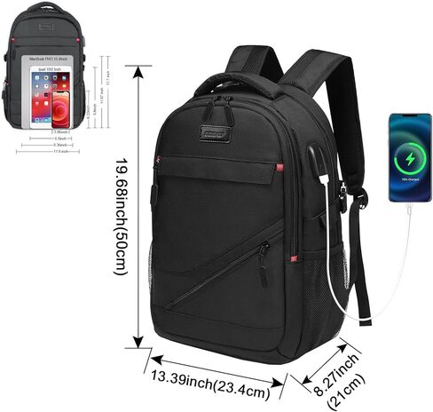 Dobaly 17 inch Travel Laptop Backpack, Business Backpack with USB Charging Port, Water Resistant College School Rucksack Work Backpack Hiking Daypack for Men - Black in Kuwait