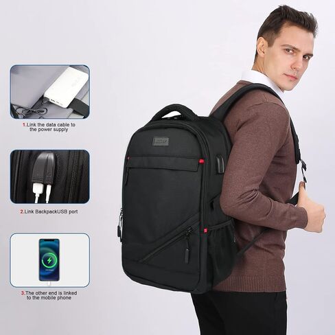 Dobaly 17 inch Travel Laptop Backpack, Business Backpack with USB Charging Port, Water Resistant College School Rucksack Work Backpack Hiking Daypack for Men - Black in Kuwait
