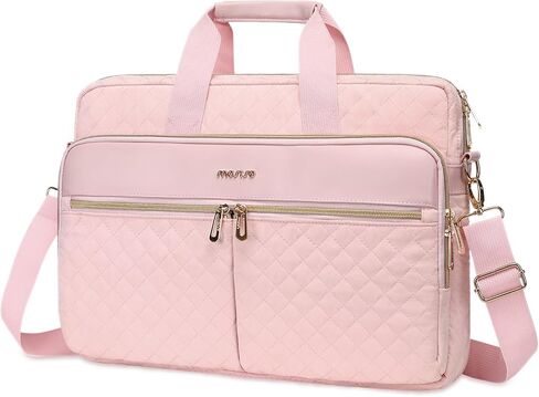 MOSISO Laptop Bag for Women, 15.6 inch Computer Bag Compatible with MacBook 16 inch, HP, Dell, Lenovo, Asus, Razer Notebook, Square Quilted Thicken Messenger Bag with 3 Pockets & Strap & Belt, Pink in Saudi Arabia